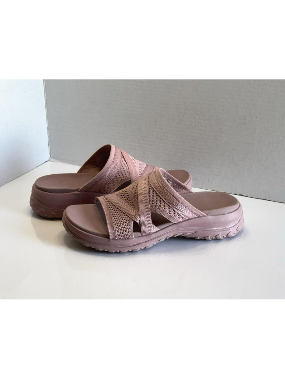 Skechers Cali Rumble On Wedge Sandals Women’s 8 Blush Luxe Foam Stretch Comfort